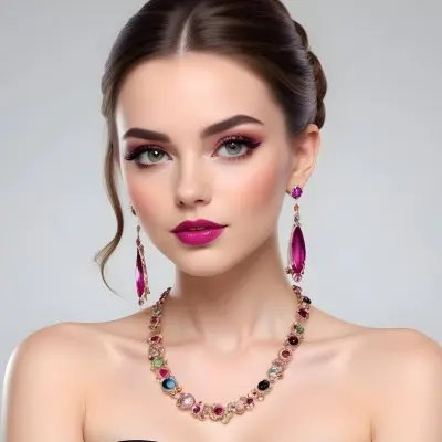 Adorable Cartoon Style A Young Woman With Fair Skin And Long Brown Hair Styled In An Elegant Updo She Has Striking Brown Eyes And Is Wearing Bold Makeup Including Dark Eyeliner And A Deep Pink Lipstick A Decorative P 20 6ded