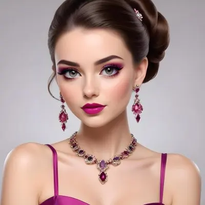 Adorable Cartoon Style A Young Woman With Fair Skin And Long Brown Hair Styled In An Elegant Updo She Has Striking Brown Eyes And Is Wearing Bold Makeup Including Dark Eyeliner And A Deep Pink Lipstick A Decorative P 22 D50c