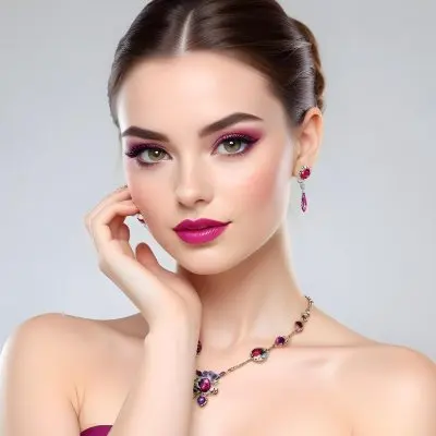 Adorable Cartoon Style A Young Woman With Fair Skin And Long Brown Hair Styled In An Elegant Updo She Has Striking Brown Eyes And Is Wearing Bold Makeup Including Dark Eyeliner And A Deep Pink Lipstick A Decorative P 23 17ca