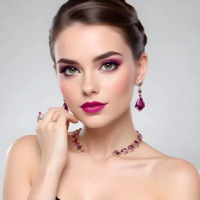 Adorable Cartoon Style A Young Woman With Fair Skin And Long Brown Hair Styled In An Elegant Updo She Has Striking Brown Eyes And Is Wearing Bold Makeup Including Dark Eyeliner And A Deep Pink Lipstick A Decorative P 24 C265