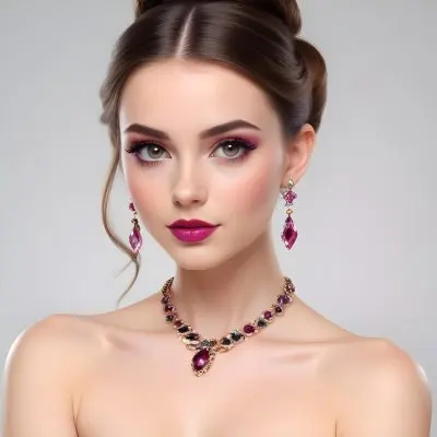Adorable Cartoon Style A Young Woman With Fair Skin And Long Brown Hair Styled In An Elegant Updo She Has Striking Brown Eyes And Is Wearing Bold Makeup Including Dark Eyeliner And A Deep Pink Lipstick A Decorative P 25 8251