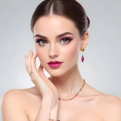 Adorable Cartoon Style A Young Woman With Fair Skin And Long Brown Hair Styled In An Elegant Updo She Has Striking Brown Eyes And Is Wearing Bold Makeup Including Dark Eyeliner And A Deep Pink Lipstick A Decorative P 28 2dbf