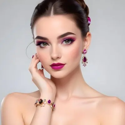 Adorable Cartoon Style A Young Woman With Fair Skin And Long Brown Hair Styled In An Elegant Updo She Has Striking Brown Eyes And Is Wearing Bold Makeup Including Dark Eyeliner And A Deep Pink Lipstick A Decorative P 30 90bc