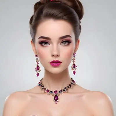 Adorable Cartoon Style A Young Woman With Fair Skin And Long Brown Hair Styled In An Elegant Updo She Has Striking Brown Eyes And Is Wearing Bold Makeup Including Dark Eyeliner And A Deep Pink Lipstick A Decorative P 7 3742