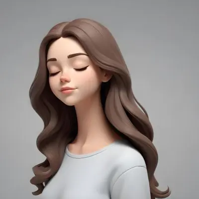 Adorable Cartoon Style Young Caucasian Female Approximately 20 Years Old With Long Brown Hair Styled In Loose Waves She Has Her Eyes Closed And Is Facing Slightly To The Side Showcasing A Calm Expression The Backgro E5ca