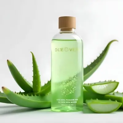 Aloe Vera Gel In A Transparent Bottle With A Wooden Cap Aloe Vera Leaves And Slices In A White Background 29 9cf6