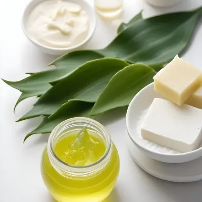 Aloe Vera Leaves On A White Plate Yellow Soap Bar Jar With Aloe Vera Gel Bowl With White Cream Bowl With Yellow Powder On A White Background 38 8eb6