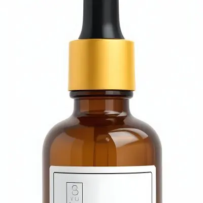 Amber Glass Bottle With A White Cap And Glass Dropper White Label Against A Clean White Background Minimalist Design Product Photography Studio Lighting 10 161b