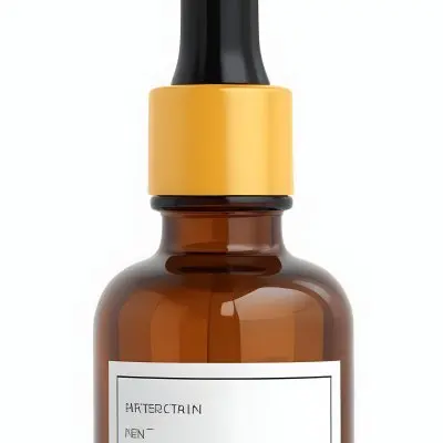 Amber Glass Bottle With A White Cap And Glass Dropper White Label Against A Clean White Background Minimalist Design Product Photography Studio Lighting 11 5972