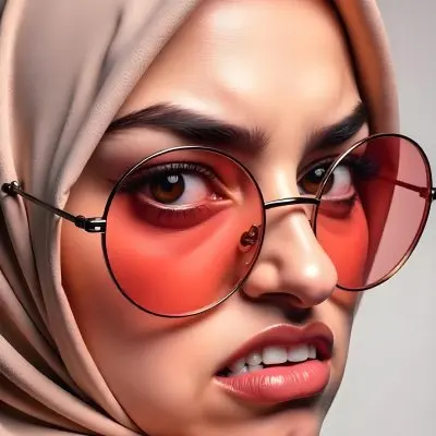 An Arab Woman 25 Years Old With Brown Eyes Wearing A Hijab And Round Glasses Making A Disgusted Face In A White Background 14 A08c