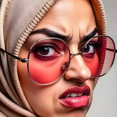 An Arab Woman 25 Years Old With Brown Eyes Wearing A Hijab And Round Glasses Making A Disgusted Face In A White Background 2 E762