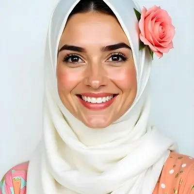 An Arab Woman Age 23 With Brown Eyes And An White Hijab With A Rose White Background 10 A636