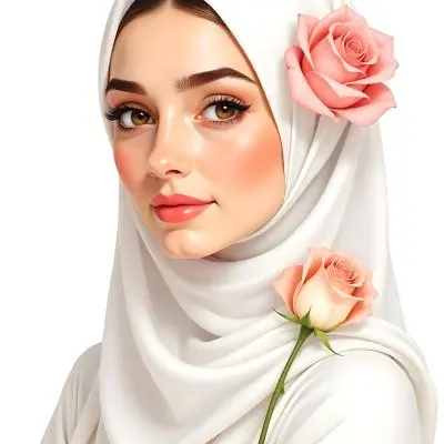 An Arab Woman Age 23 With Brown Eyes And An White Hijab With A Rose White Background 11 0c4b