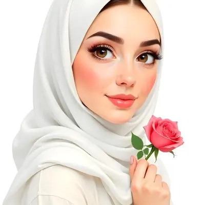 An Arab Woman Age 23 With Brown Eyes And An White Hijab With A Rose White Background 13 2a45