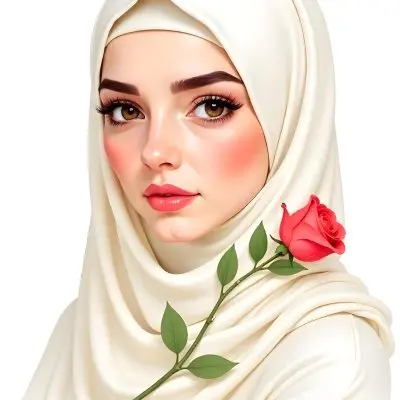 An Arab Woman Age 23 With Brown Eyes And An White Hijab With A Rose White Background 17 D516
