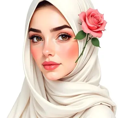 An Arab Woman Age 23 With Brown Eyes And An White Hijab With A Rose White Background 7 A470