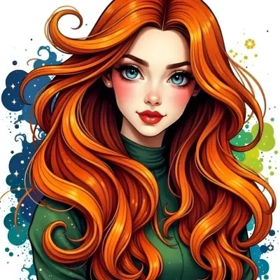 An Asian Woman 22 Years Old With Long Wavy Red Hair Red Lips Wearing A Green Dress In A White Background 12 8c5a