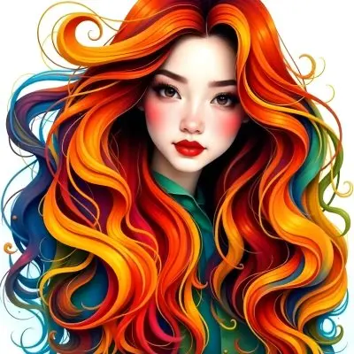 An Asian Woman 22 Years Old With Long Wavy Red Hair Red Lips Wearing A Green Dress In A White Background 19 C302