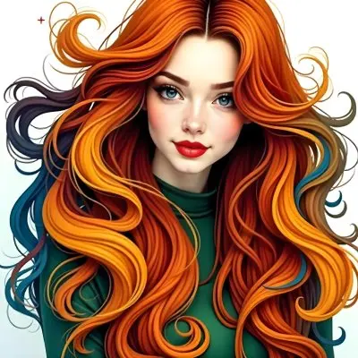 An Asian Woman 22 Years Old With Long Wavy Red Hair Red Lips Wearing A Green Dress In A White Background 21 Bd14