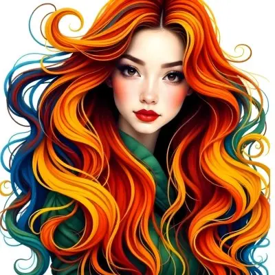 An Asian Woman 22 Years Old With Long Wavy Red Hair Red Lips Wearing A Green Dress In A White Background 9 4853