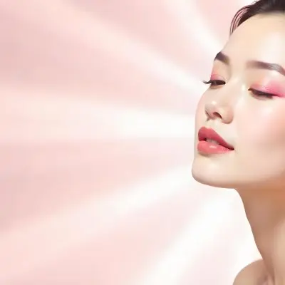 An Asian Woman 23 Years Old Light Skin Pink Eyeshadow Pink Lipstick Closed Eyes In A Pink Background With Light Rays 17 D704