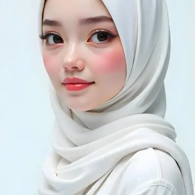 An Asian Woman 23 Years Old Light Skin Wearing A White Hijab Pink Lipstick In A White Background 12 8fb7