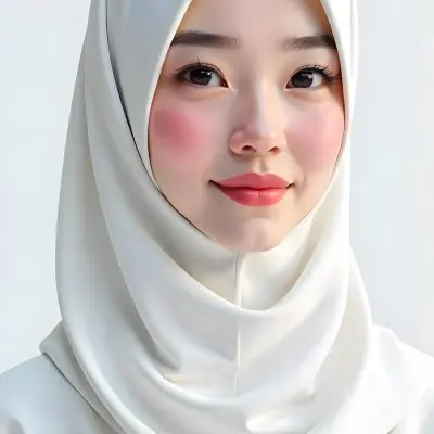 An Asian Woman 23 Years Old Light Skin Wearing A White Hijab Pink Lipstick In A White Background 8 Cc57