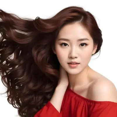 An Asian Woman 23 Years Old With Long Red Wavy Hair Wearing A White Dress Posing In A White Studio 22 9bc8