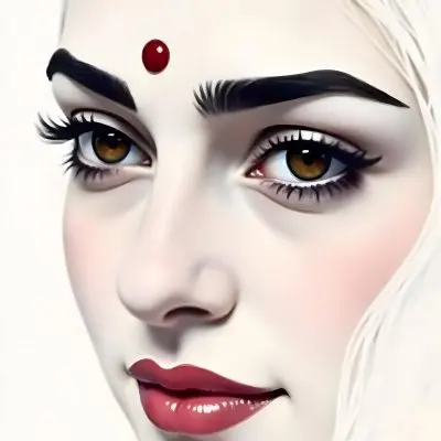 An Indian Woman 23 Years Old Light Skin Brown Eyes White Hair Red Bindi Brown Lips In A Black Background 3 C803
