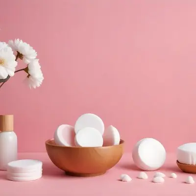Assorted Beauty And Spa Products Including Cotton Pads Wooden Bowl And White Flowers On A Pink Background 10 F52f