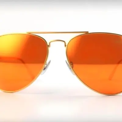 Aviator Sunglasses With Golden Frame And Orange Lenses On A White Background 8 Bf74