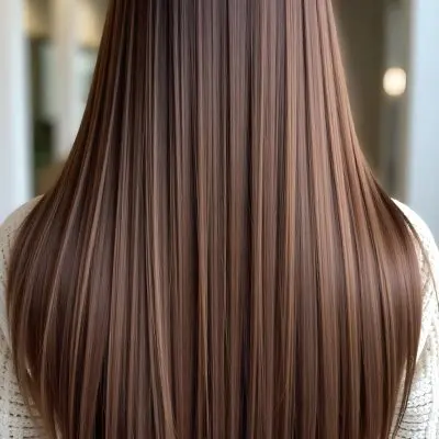 Back View Of A Caucasian Woman 25 Years Old With Long Straight Brown Hair Wearing A White Sweater In A Room 4 C9ff