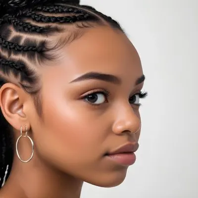 Black Woman 21 Years Old With Braided Hair And Earrings In A White Background 11 5179