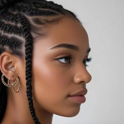 Black Woman 21 Years Old With Braided Hair And Earrings In A White Background 12 8f07