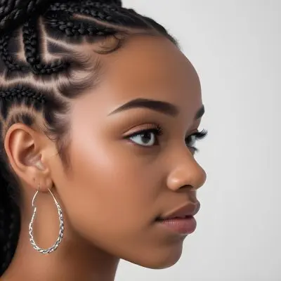 Black Woman 21 Years Old With Braided Hair And Earrings In A White Background 26 D7b3
