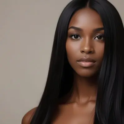 Black Woman With Long Straight Black Hair Smooth Dark Skin And A Neutral Expression She Appears To Be In Her 20s The Background Is A Soft Neutral Tone 27 F618