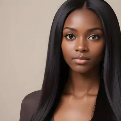 Black Woman With Long Straight Black Hair Smooth Dark Skin And A Neutral Expression She Appears To Be In Her 20s The Background Is A Soft Neutral Tone 41 02ae