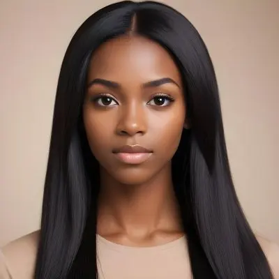 Black Woman With Long Straight Black Hair Smooth Dark Skin And A Neutral Expression She Appears To Be In Her 20s The Background Is A Soft Neutral Tone 43 9272