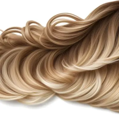 Blonde And Brown Hair Strands White Roots Golden Highlights Shiny Texture Flowing And Curled Isolated On A White Background 23