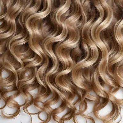 Blonde And Brown Hair Strands White Roots Golden Highlights Shiny Texture Flowing And Curled Isolated On A White Background 3