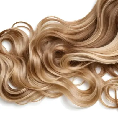 Blonde And Brown Hair Strands White Roots Golden Highlights Shiny Texture Flowing And Curled Isolated On A White Background 4 5ba9