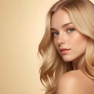 Blonde Woman With Fair Skin Approximately 20 Years Old Featuring Long Wavy Hair She Has A Subtle Glow On Her Skin And Is Looking Over Her Shoulder The Background Is A Soft Warm Beige Color 12 7ed3