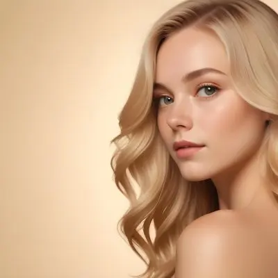 Blonde Woman With Fair Skin Approximately 20 Years Old Featuring Long Wavy Hair She Has A Subtle Glow On Her Skin And Is Looking Over Her Shoulder The Background Is A Soft Warm Beige Color 36 A5f7