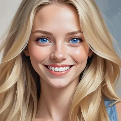 Blonde Woman With Long Straight Hair Light Skin And Blue Eyes Smiling Directly At The Camera With A Plain White Background 15 92e7