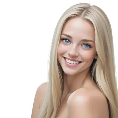 Blonde Woman With Long Straight Hair Light Skin And Blue Eyes Smiling Directly At The Camera With A Plain White Background 2 Ed92