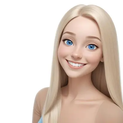 Blonde Woman With Long Straight Hair Light Skin And Blue Eyes Smiling Directly At The Camera With A Plain White Background 25 5f85