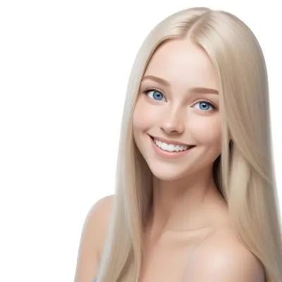 Blonde Woman With Long Straight Hair Light Skin And Blue Eyes Smiling Directly At The Camera With A Plain White Background 29 Dee8