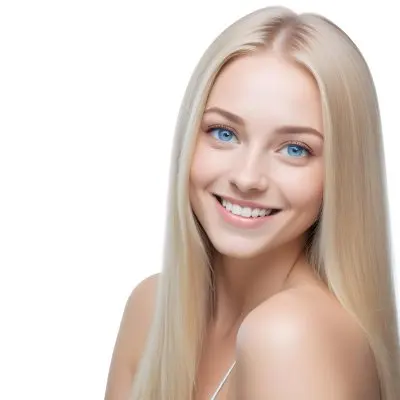 Blonde Woman With Long Straight Hair Light Skin And Blue Eyes Smiling Directly At The Camera With A Plain White Background 52 Df6b