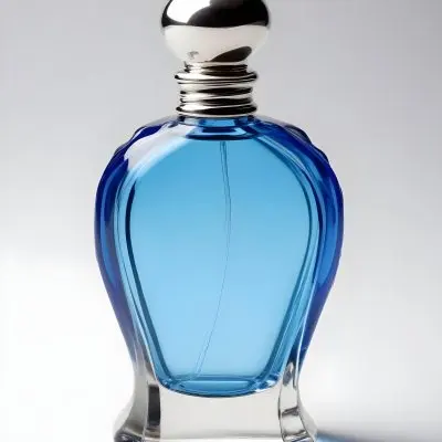 Blue Glass Perfume Bottle With A Silver Cap On A White Background 15 3c98