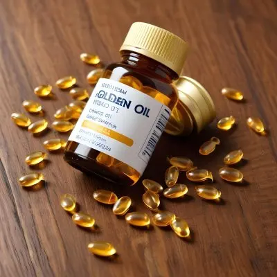 Bottle Of Golden Fish Oil Capsules Spilled On A Wooden Surface 7 85d6